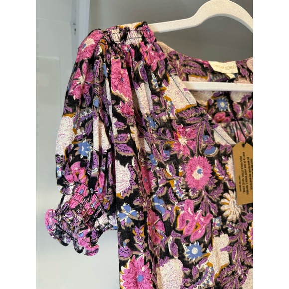 NWT Cynthia Rowley Floral Ruched Short-Sleeve Blouse‎ Size Small - Picture 2 of 8
